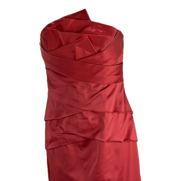 Phoebe Couture Strapless Red Satin Evening Gown - Picture 4 of 9